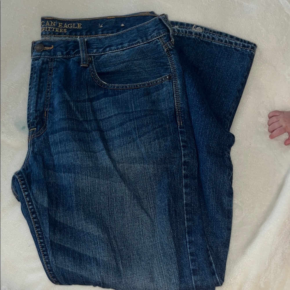 American Eagle Outfitters Men's Dark Blue Relaxed Jeans